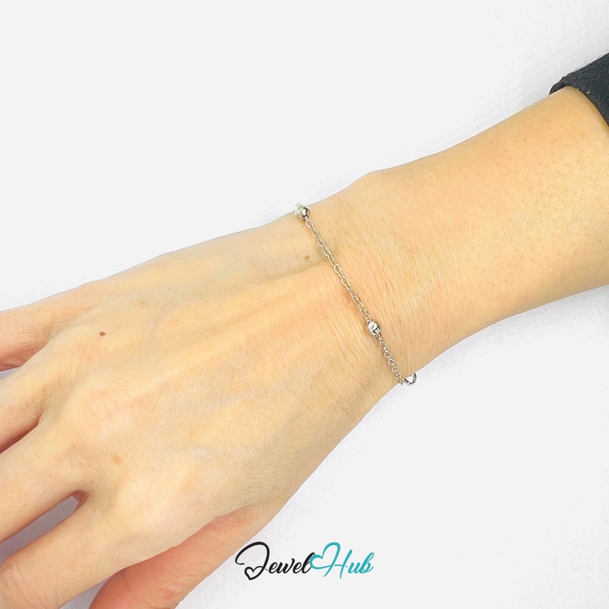 Silver Stainless Steel Bracelet – Minimalist Ball‑Link Chain Design - JewelHub.co.uk