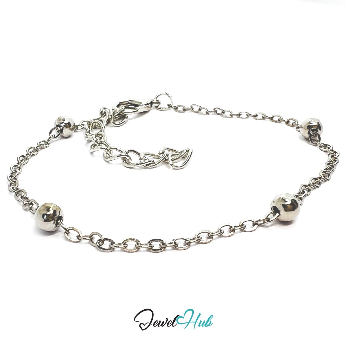 Silver Stainless Steel Bracelet – Minimalist Ball‑Link Chain Design - JewelHub.co.uk