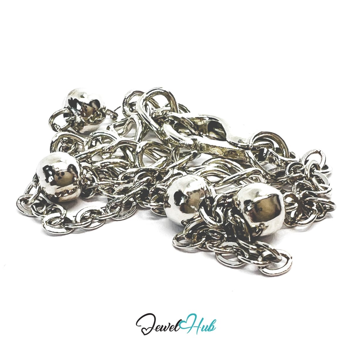 Silver Stainless Steel Bracelet – Minimalist Ball‑Link Chain Design - JewelHub.co.uk