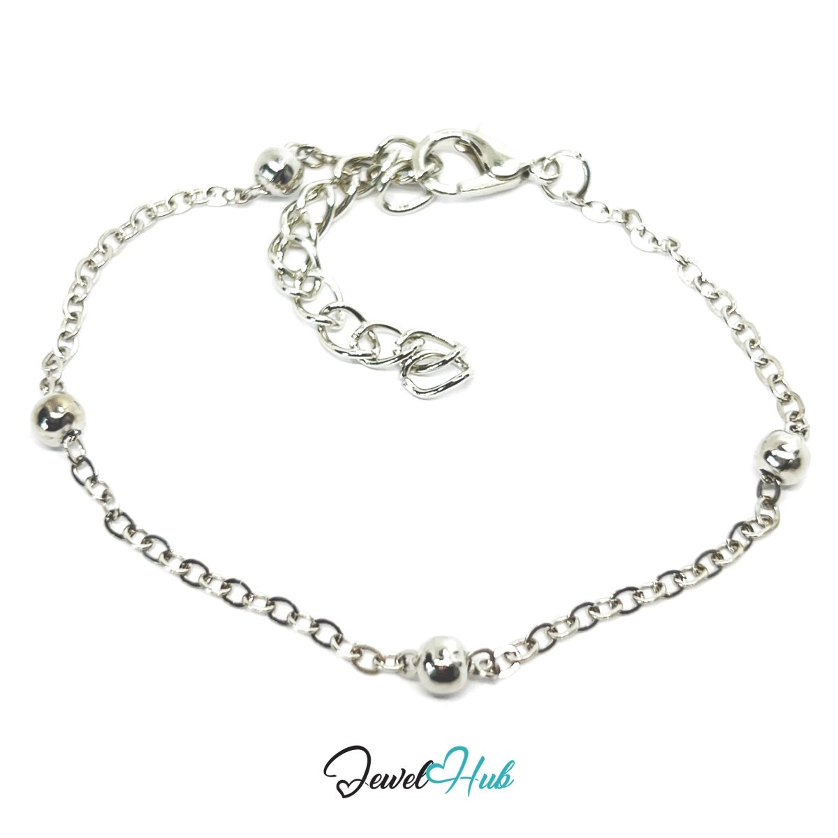 Silver Stainless Steel Bracelet – Minimalist Ball‑Link Chain Design - JewelHub.co.uk