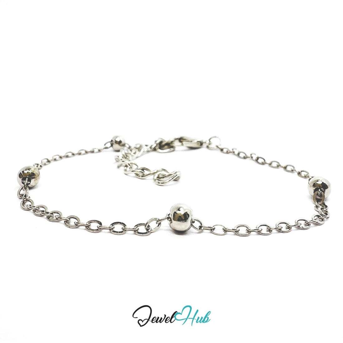 Silver Stainless Steel Bracelet – Minimalist Ball‑Link Chain Design - JewelHub.co.uk