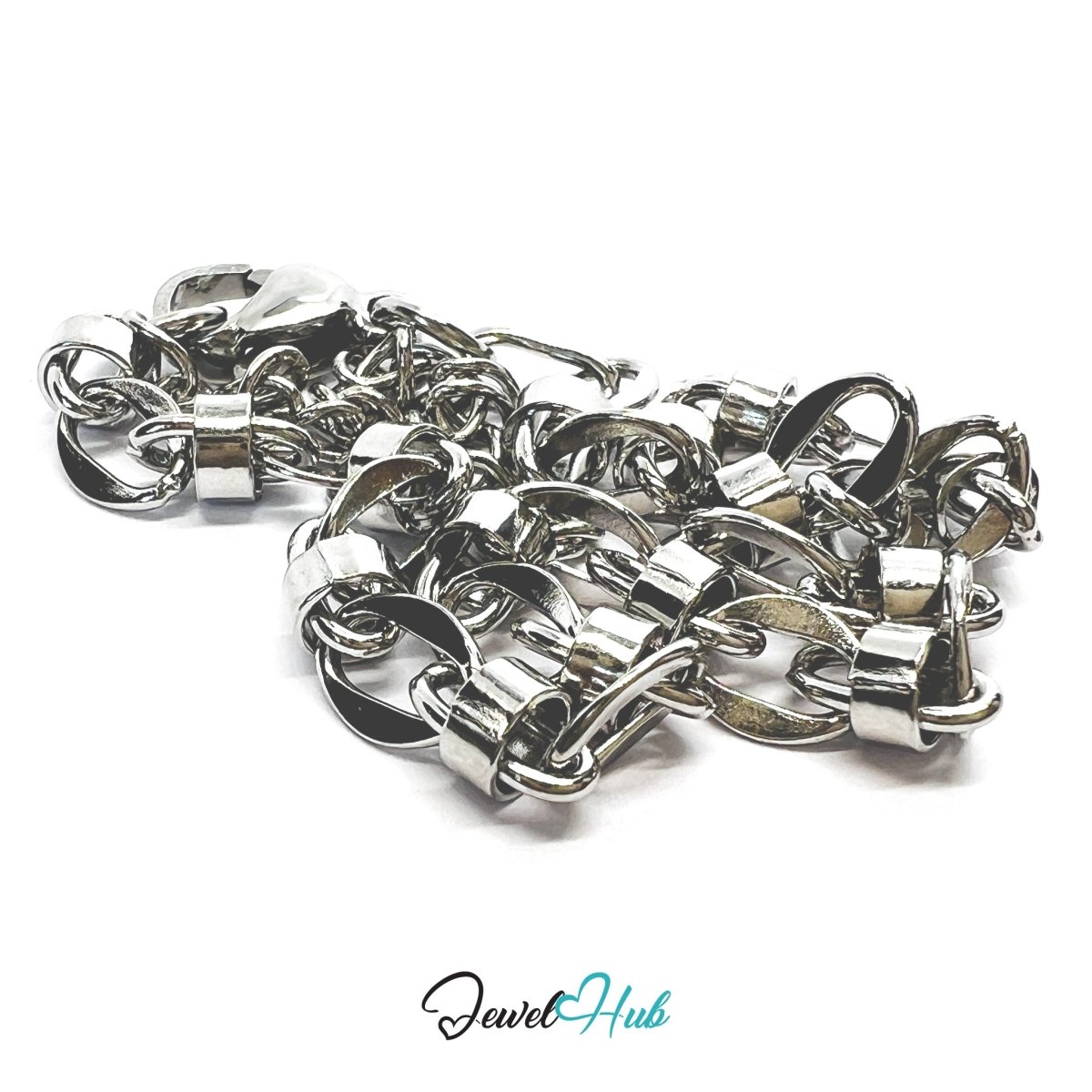 Silver Stainless Steel Bracelet – Modern Cylindrical‑Accent Chain Design - JewelHub.co.uk