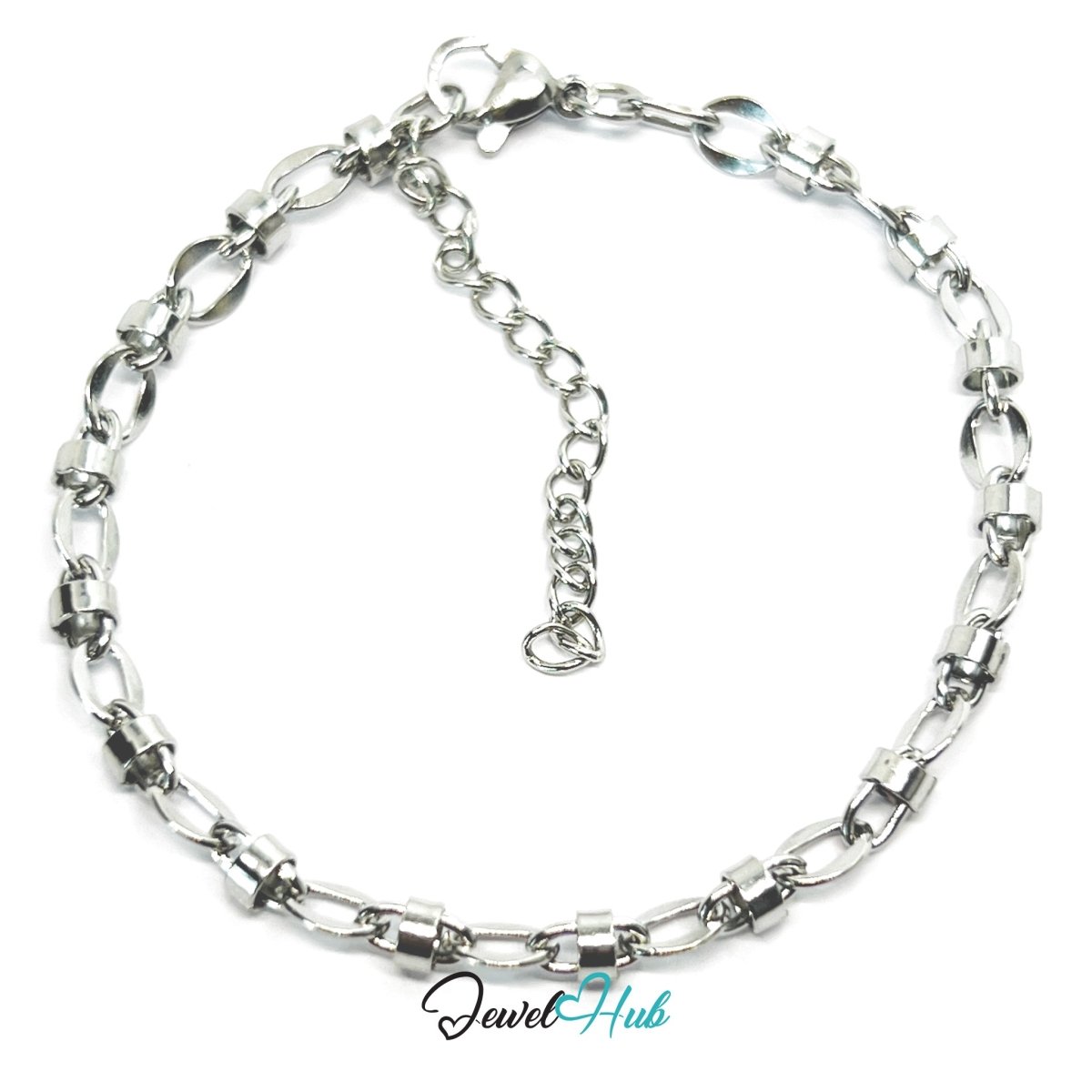 Silver Stainless Steel Bracelet – Modern Cylindrical‑Accent Chain Design - JewelHub.co.uk