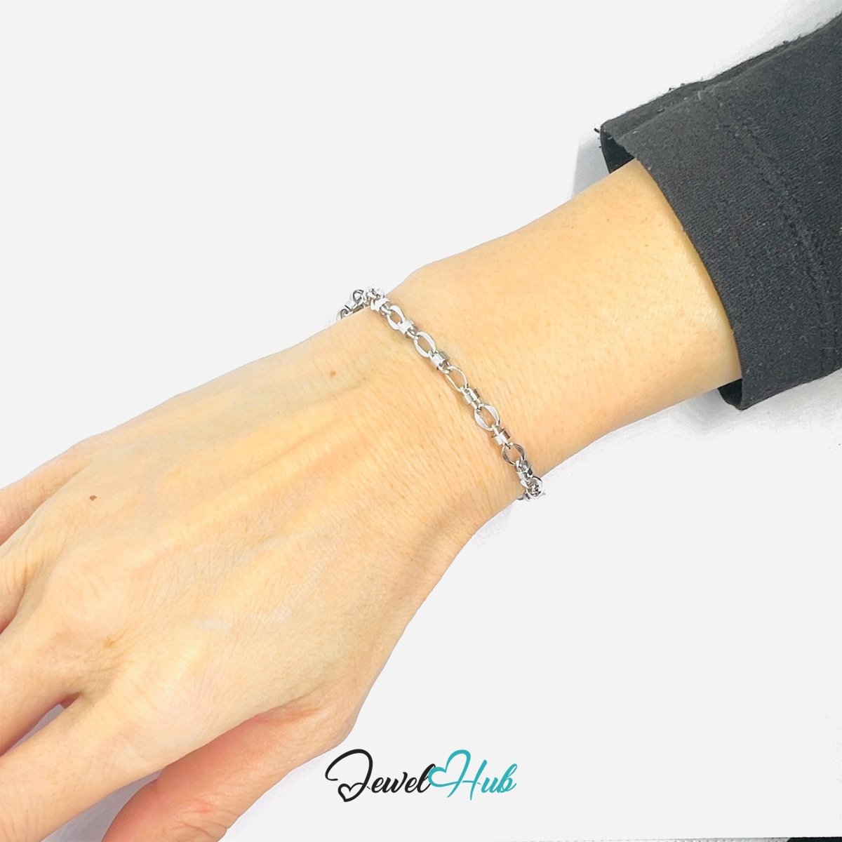 Silver Stainless Steel Bracelet – Modern Cylindrical‑Accent Chain Design - JewelHub.co.uk