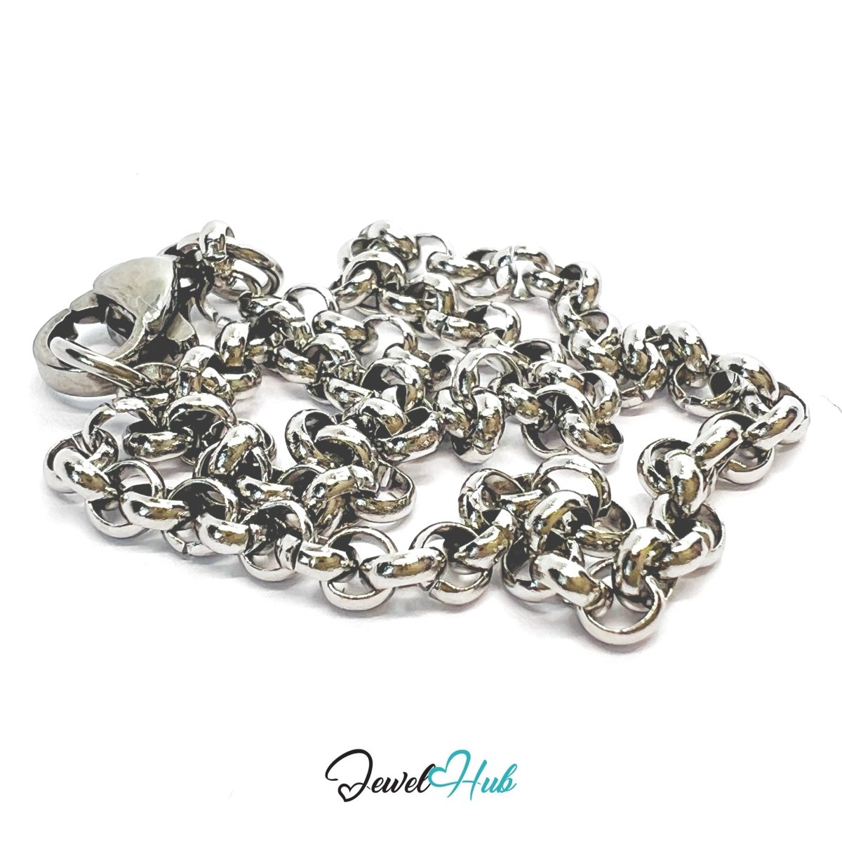 Silver Stainless Steel Bracelet – Sculptural Interlocking Link Chain Design - JewelHub.co.uk