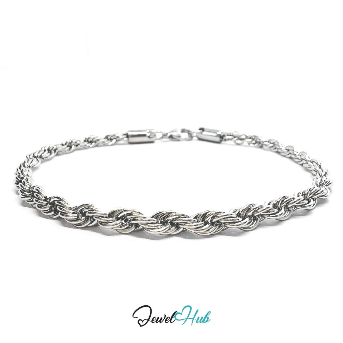Silver Stainless Steel Bracelet – Twisted Rope‑Style Chain Design - JewelHub.co.uk
