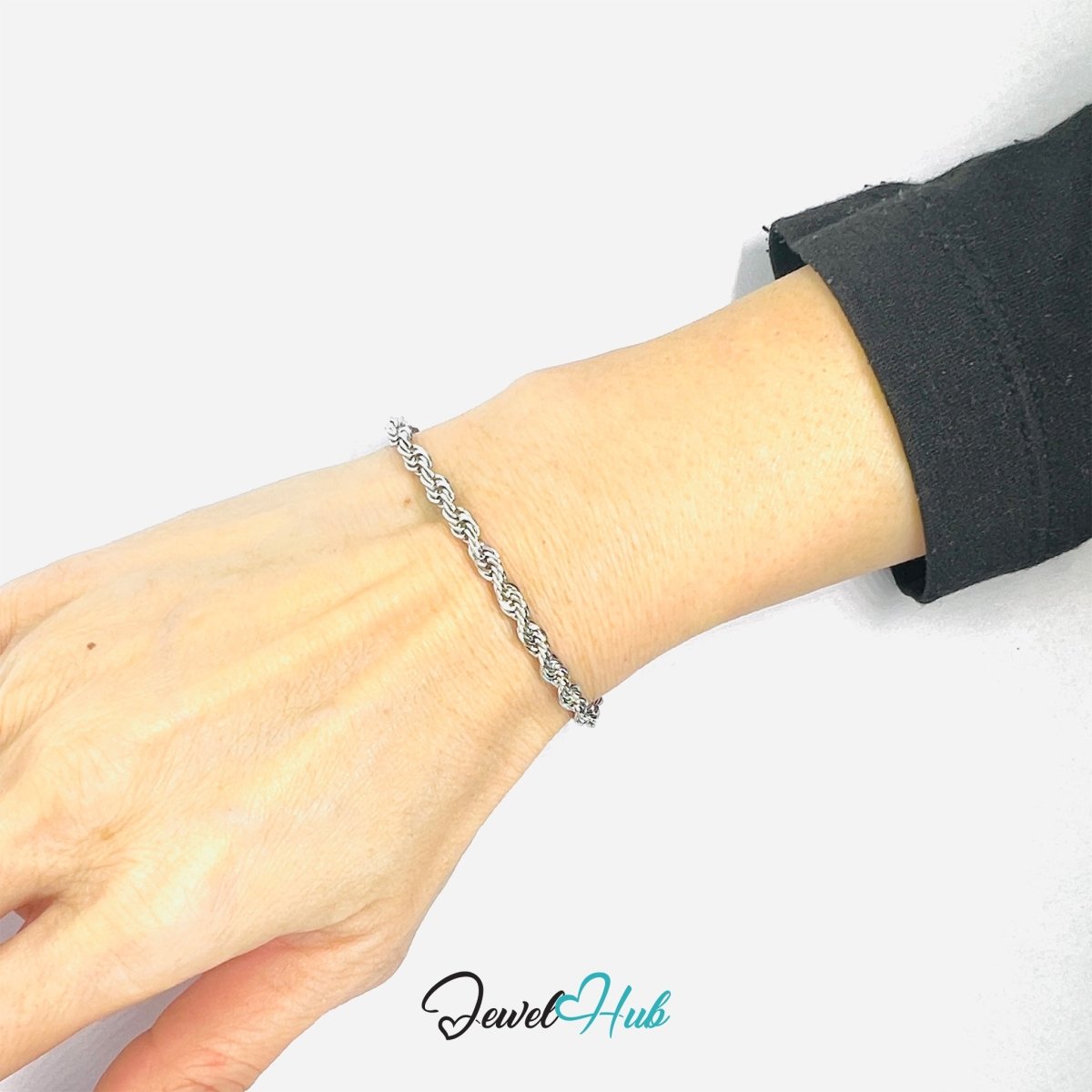 Silver Stainless Steel Bracelet – Twisted Rope‑Style Chain Design - JewelHub.co.uk