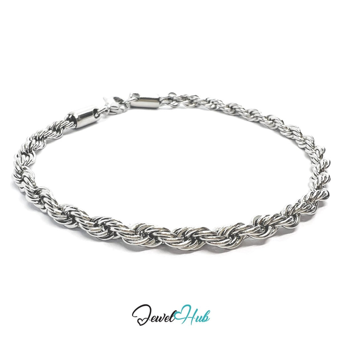 Silver Stainless Steel Bracelet – Twisted Rope‑Style Chain Design - JewelHub.co.uk