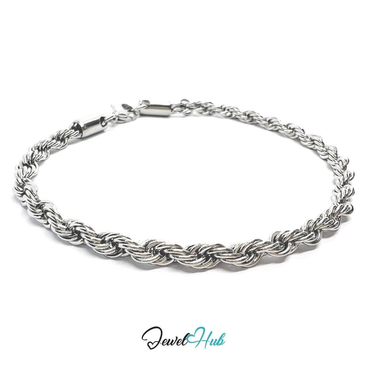 Silver Stainless Steel Bracelet – Twisted Rope‑Style Chain Design - JewelHub.co.uk