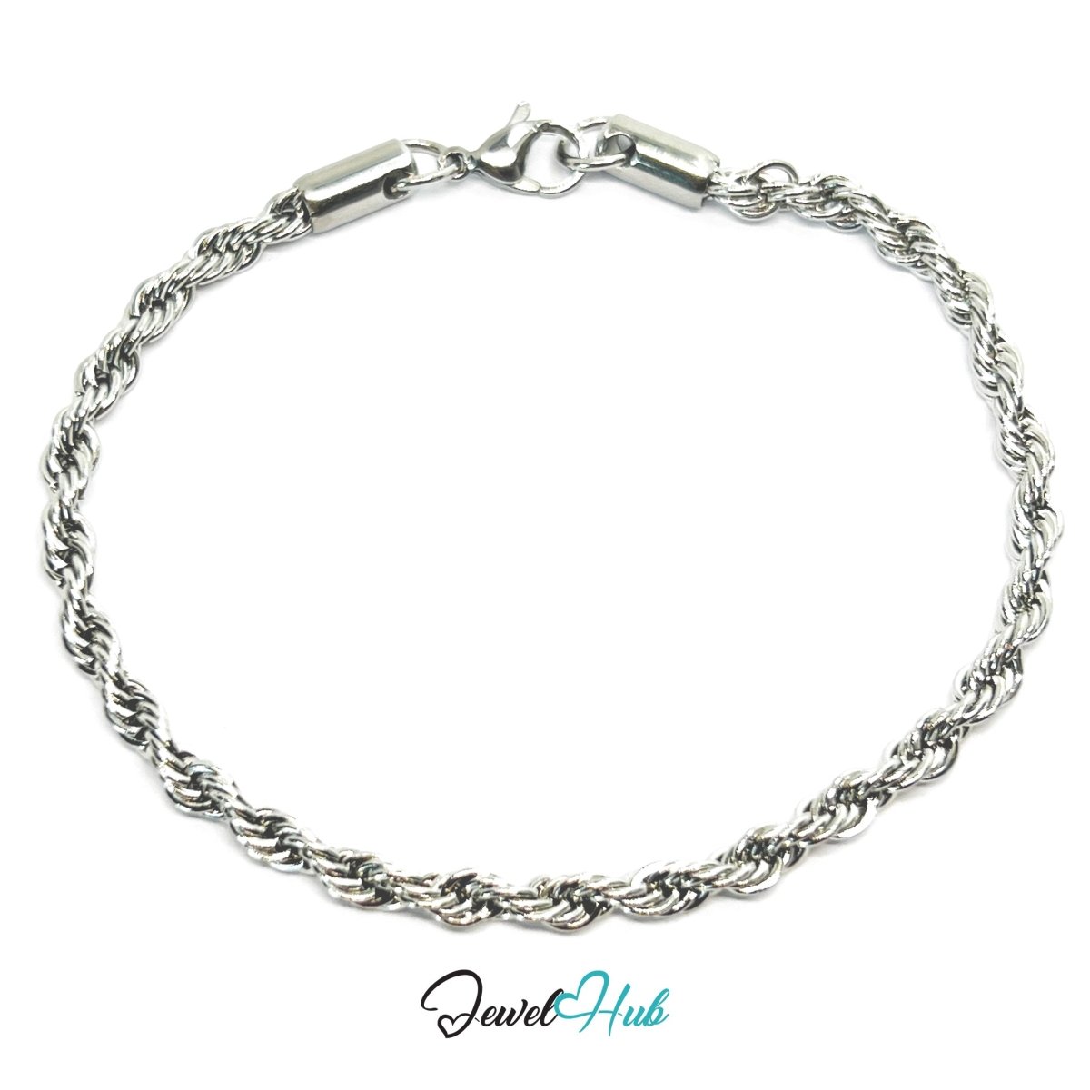 Silver Stainless Steel Bracelet – Twisted Rope‑Style Chain Design - JewelHub.co.uk