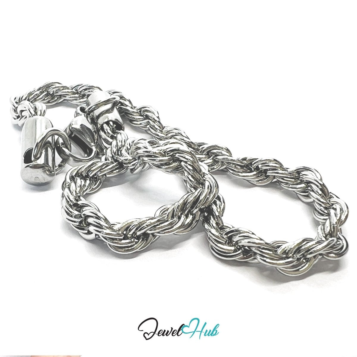 Silver Stainless Steel Bracelet – Twisted Rope‑Style Chain Design - JewelHub.co.uk