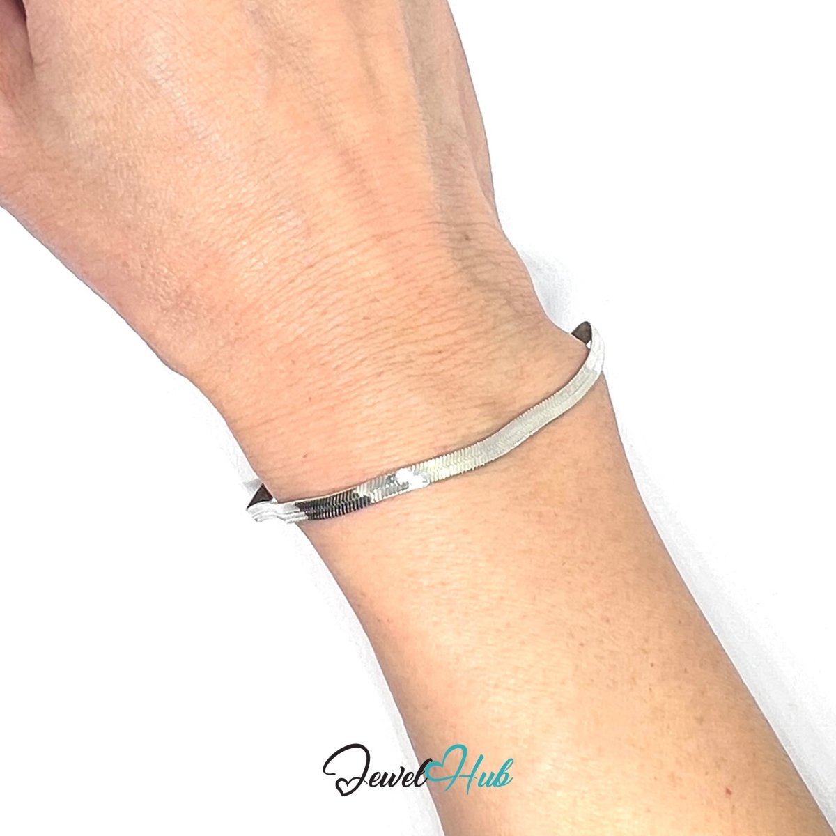 Silver Stainless Steel Chain Bracelet – 3.2mm Minimalist Magnetic Link Design - JewelHub.co.uk