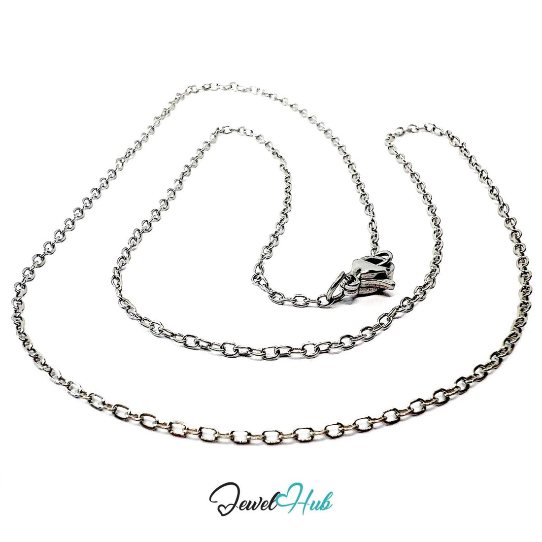 Silver Stainless Steel O‑Shape Chain Necklace 1.5x1.8mm | 50cm - JewelHub.co.uk