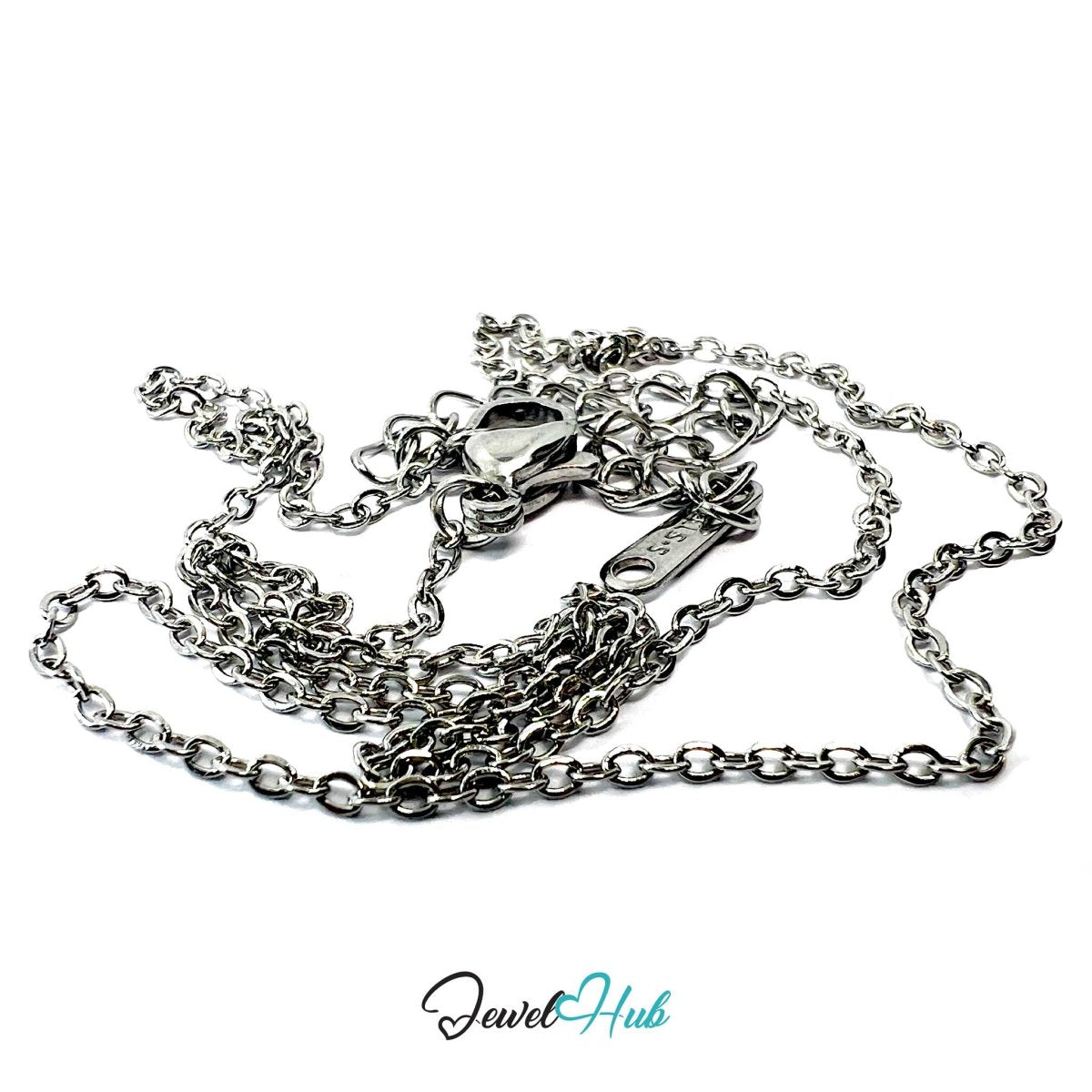 Silver Stainless Steel O‑Shape Chain Necklace 1.5x2mm | 40+5cm Adjustable - JewelHub.co.uk