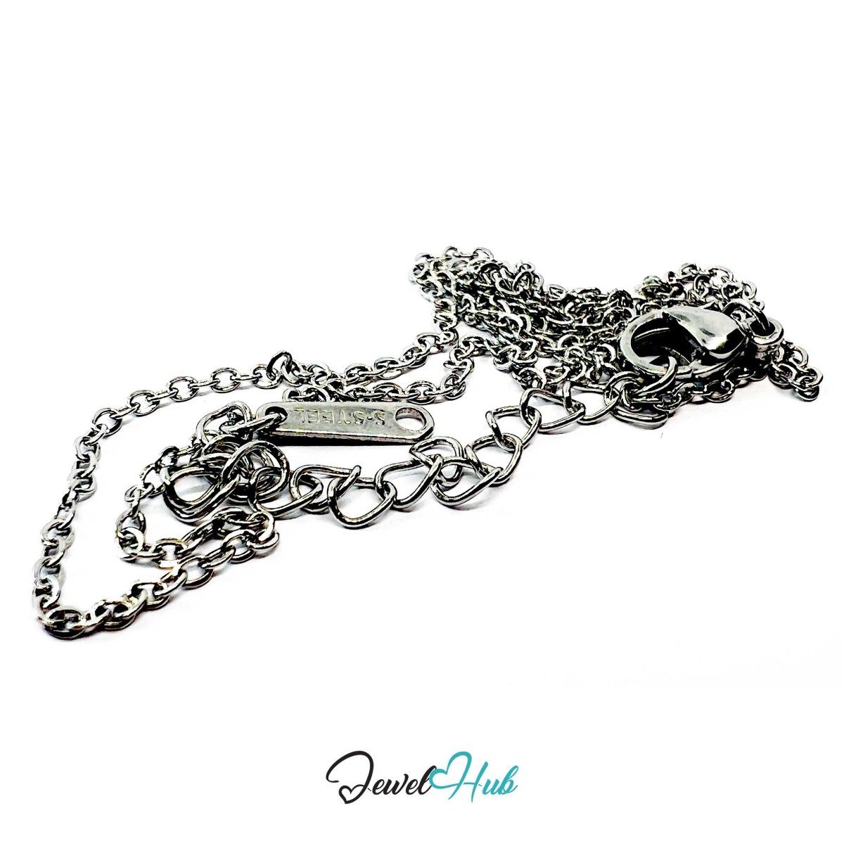 Silver Stainless Steel O‑Shape Chain Necklace 1.5x2mm | 40+5cm Adjustable - JewelHub.co.uk