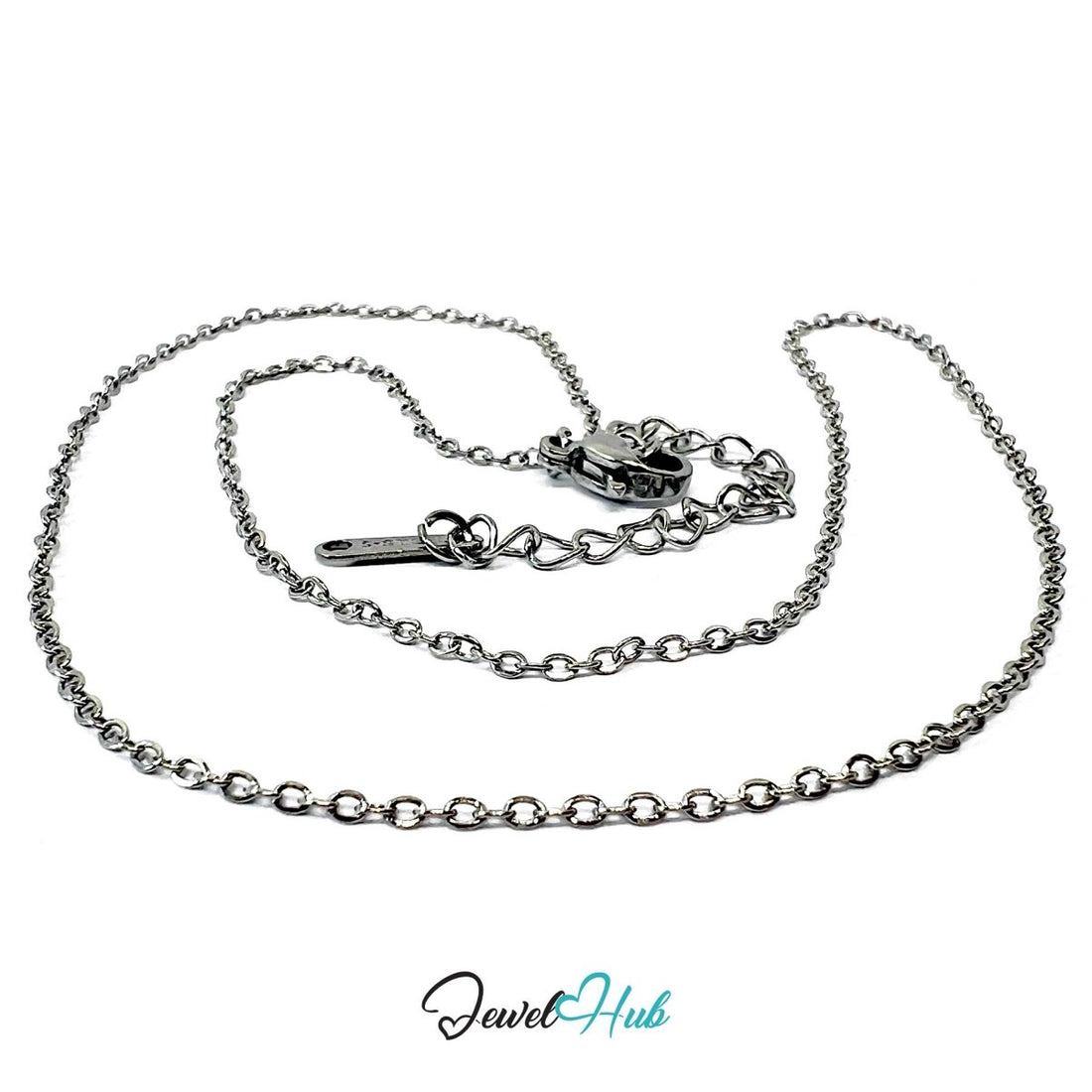 Silver Stainless Steel O‑Shape Chain Necklace 1.5x2mm | 40+5cm Adjustable - JewelHub.co.uk