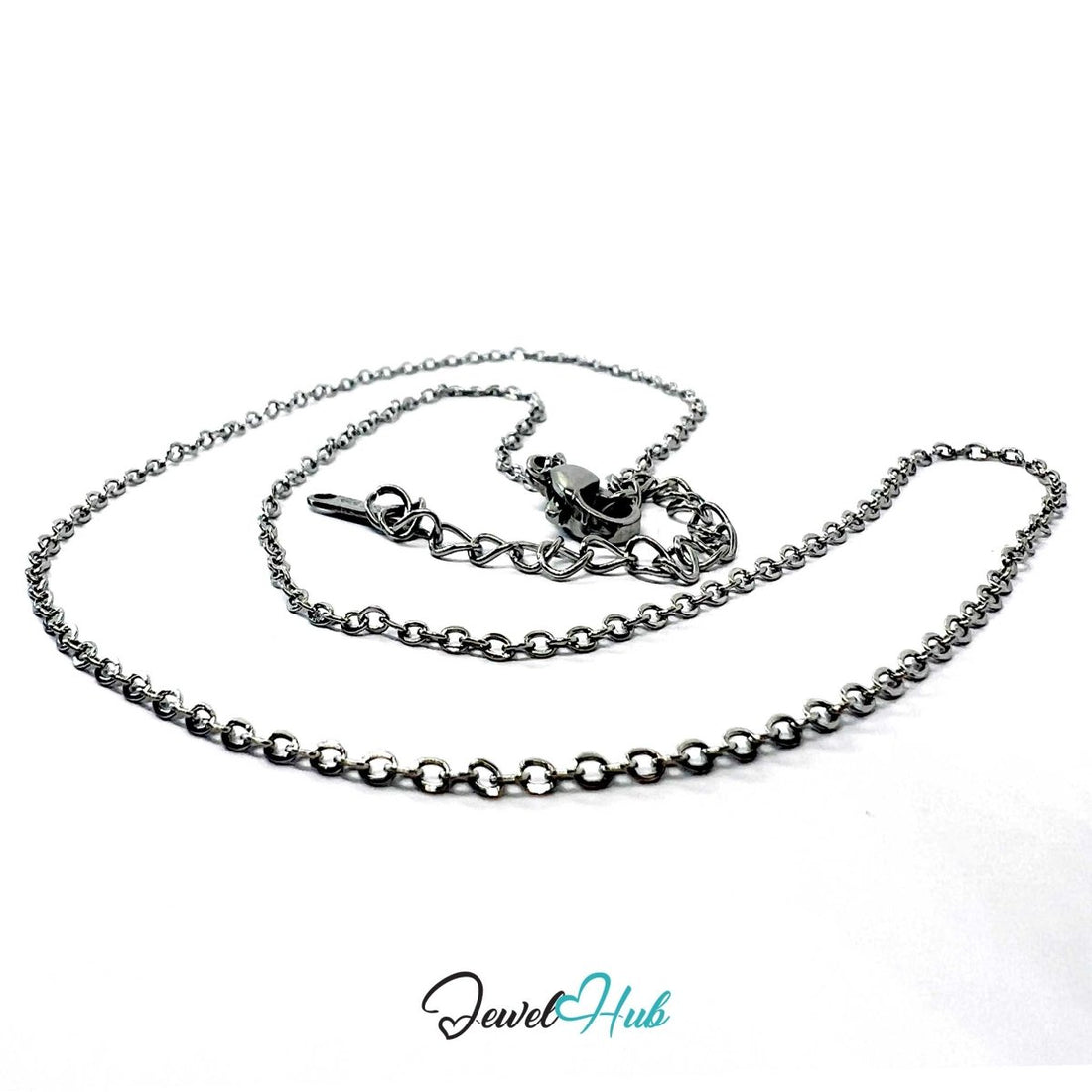 Silver Stainless Steel O‑Shape Chain Necklace 1.5x2mm | 40+5cm Adjustable - JewelHub.co.uk