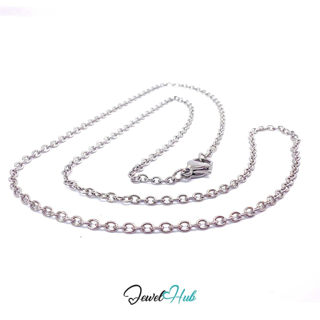 Silver Stainless Steel O‑Shape Chain Necklace 2x3.5mm | 50cm - JewelHub.co.uk