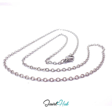 Silver Stainless Steel O‑Shape Chain Necklace 2x3.5mm | 50cm - JewelHub.co.uk