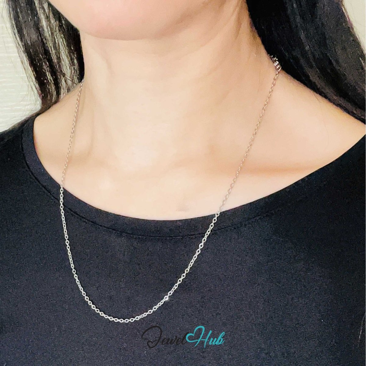 Silver Stainless Steel O‑Shape Chain Necklace 2x3.5mm | 50cm - JewelHub.co.uk