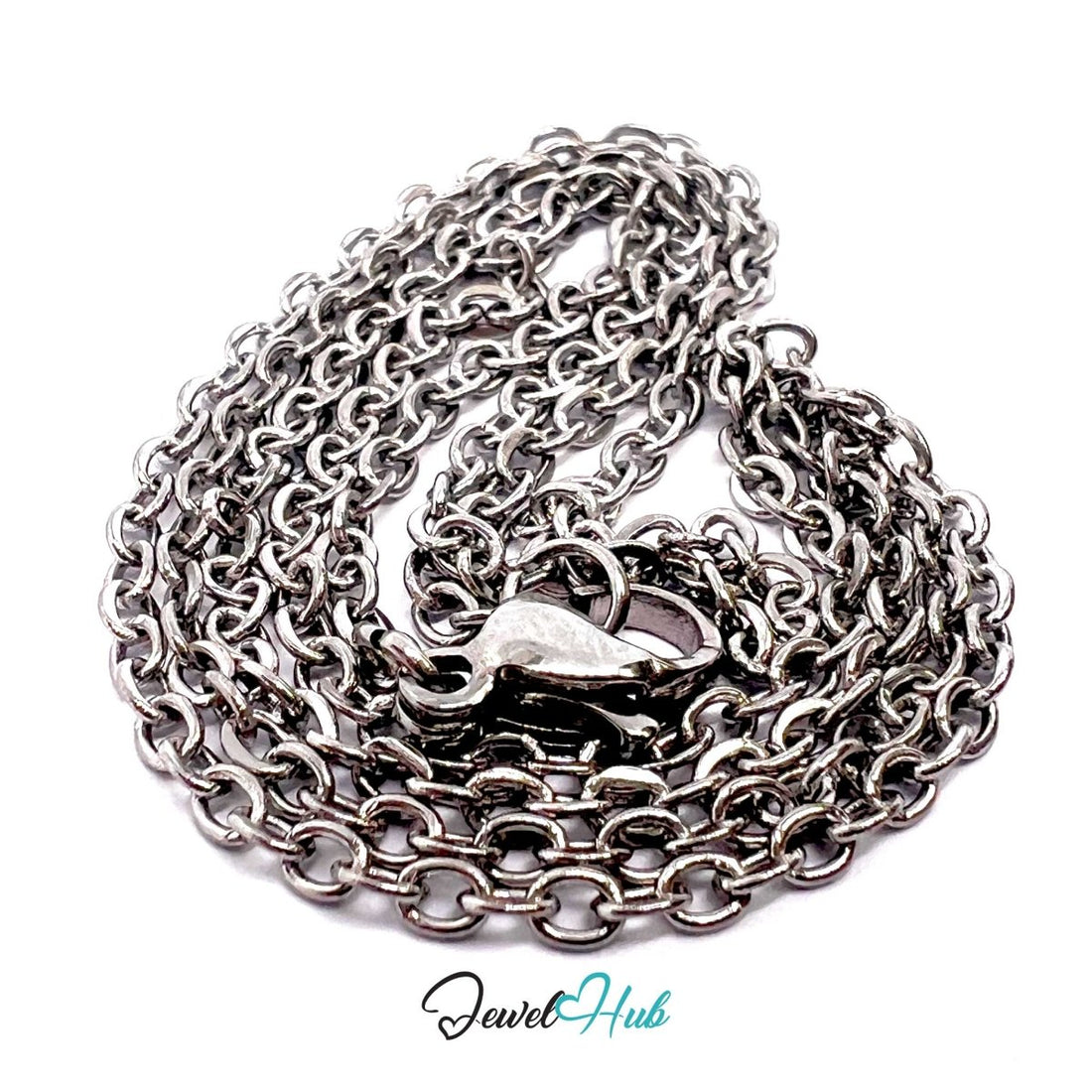 Silver Stainless Steel O‑Shape Chain Necklace 2x3.5mm | 50cm - JewelHub.co.uk