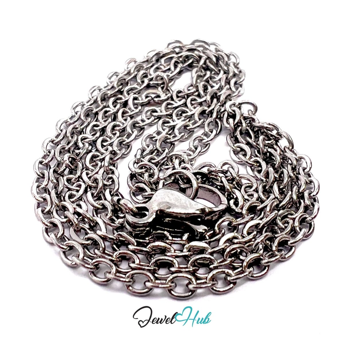 Silver Stainless Steel O‑Shape Chain Necklace 2x3.5mm | 50cm - JewelHub.co.uk