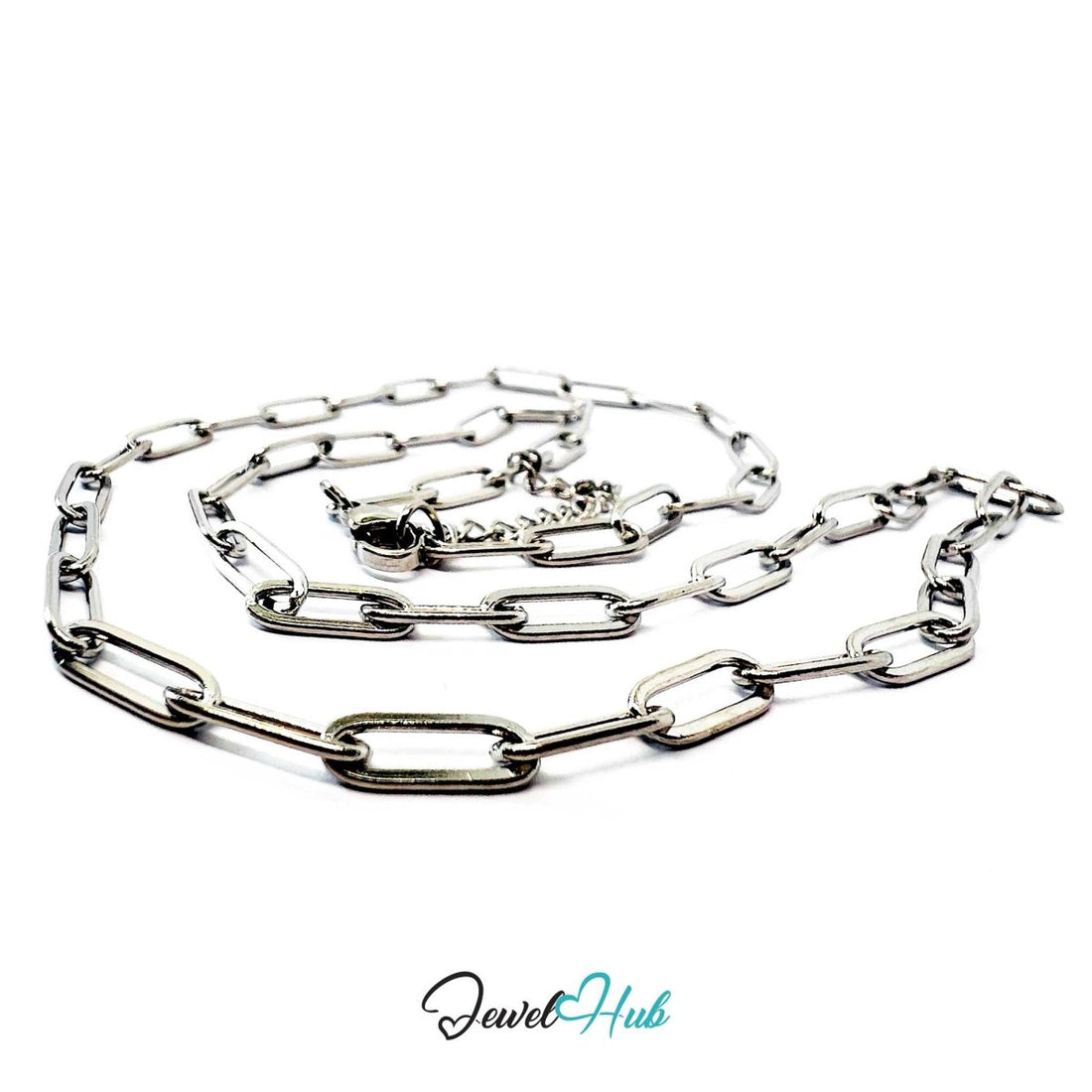 Silver Stainless Steel Paperclip Chain Necklace 4×12mm | 55+5cm - JewelHub.co.uk