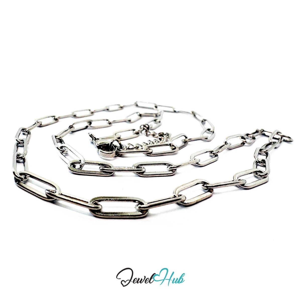 Silver Stainless Steel Paperclip Chain Necklace 4×12mm | 55+5cm - JewelHub.co.uk