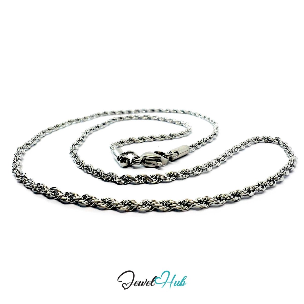 Silver Stainless Steel Rope Chain Necklace 2mm | 45cm or 60cm - JewelHub.co.uk