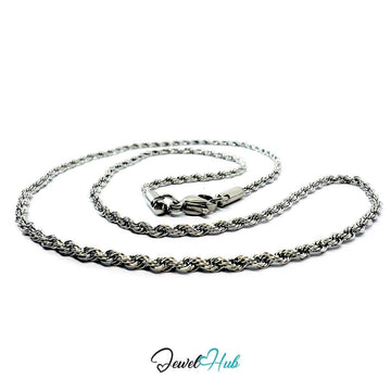 Silver Stainless Steel Rope Chain Necklace 2mm | 45cm or 60cm - JewelHub.co.uk