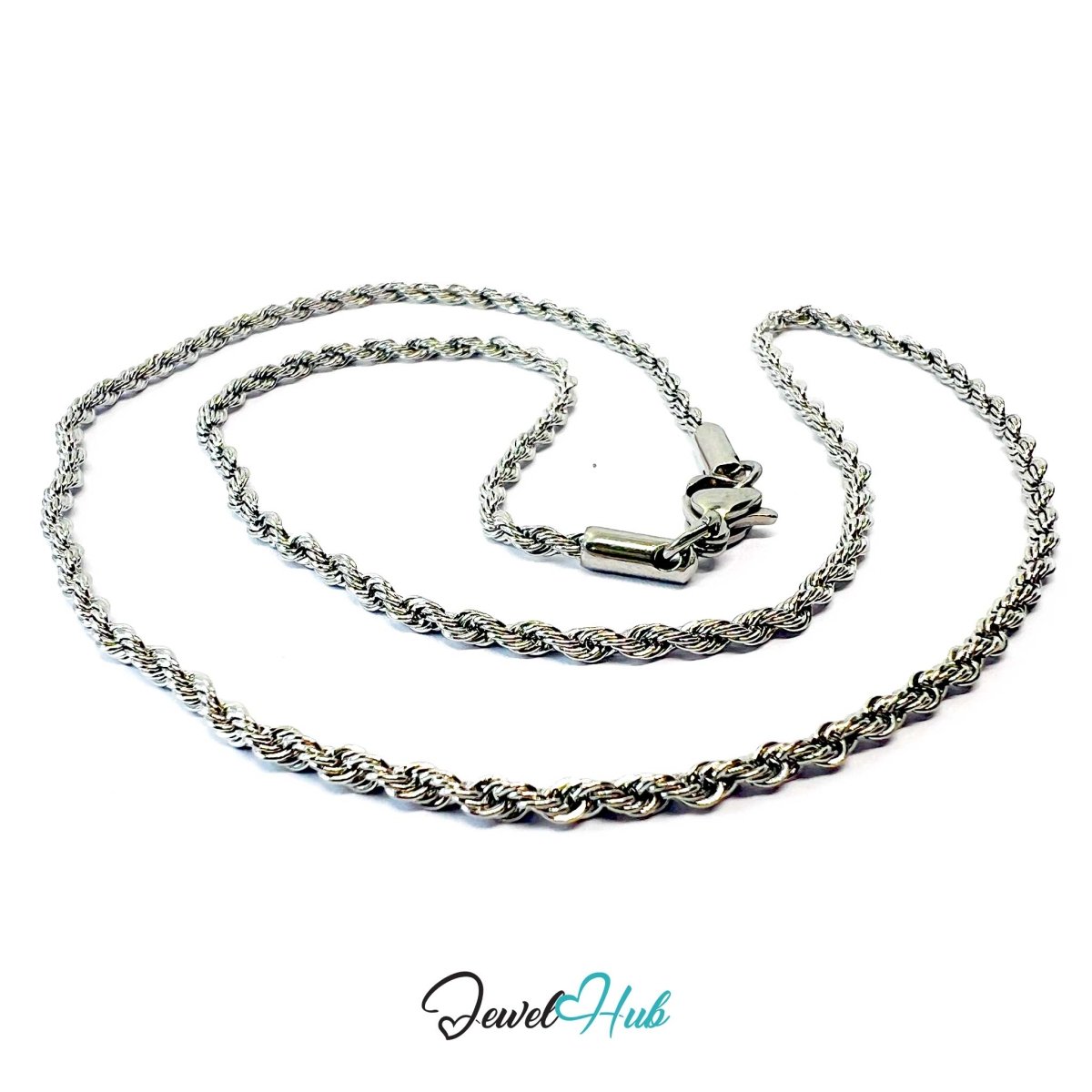 Silver Stainless Steel Rope Chain Necklace 2mm | 45cm or 60cm - JewelHub.co.uk