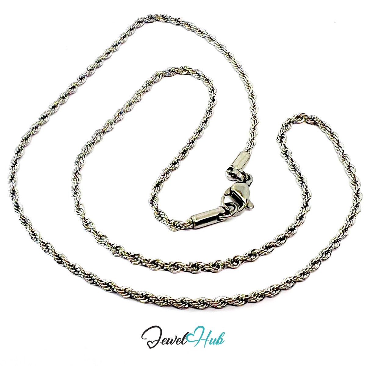 Silver Stainless Steel Rope Chain Necklace 2mm | 45cm or 60cm - JewelHub.co.uk