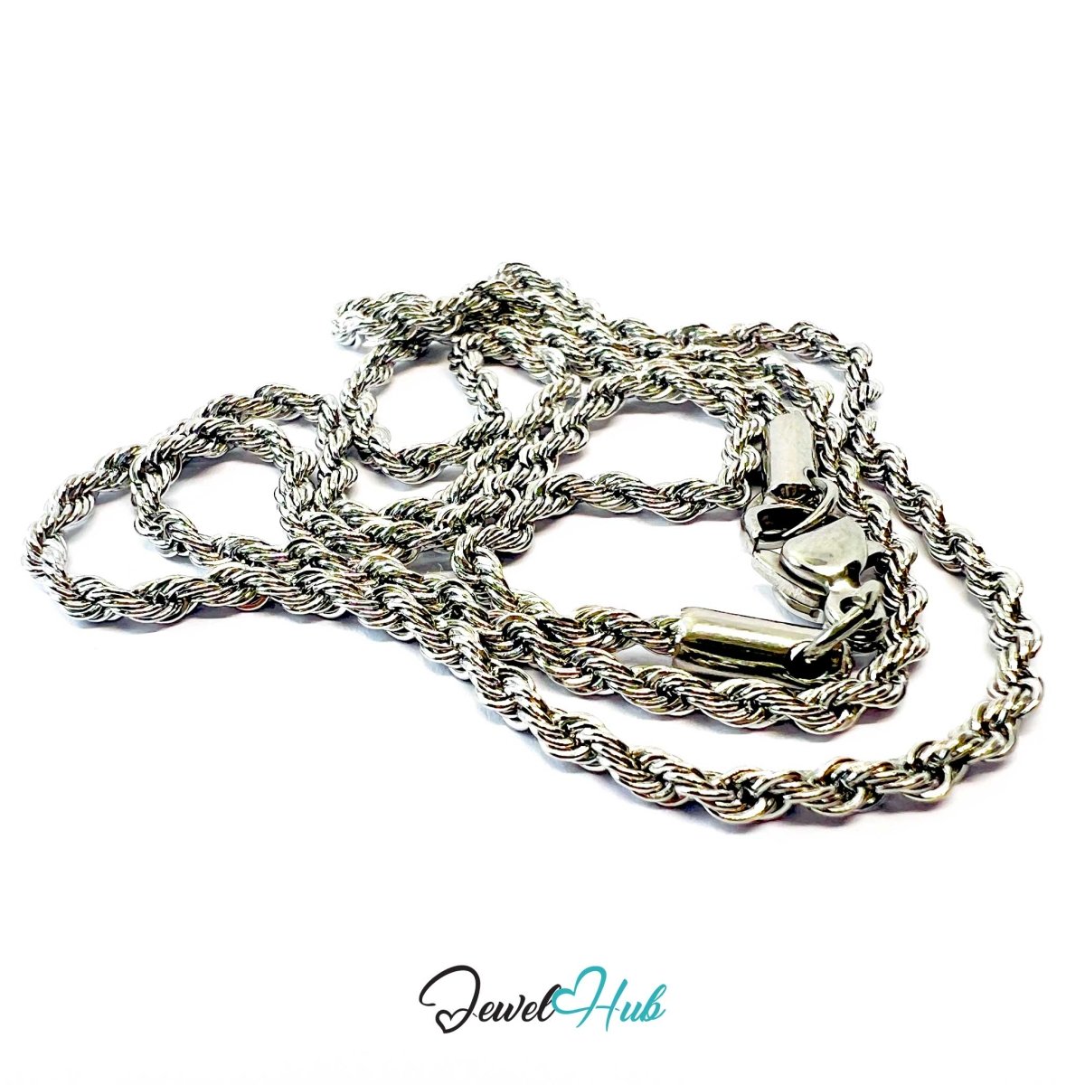 Silver Stainless Steel Rope Chain Necklace 2mm | 45cm or 60cm - JewelHub.co.uk