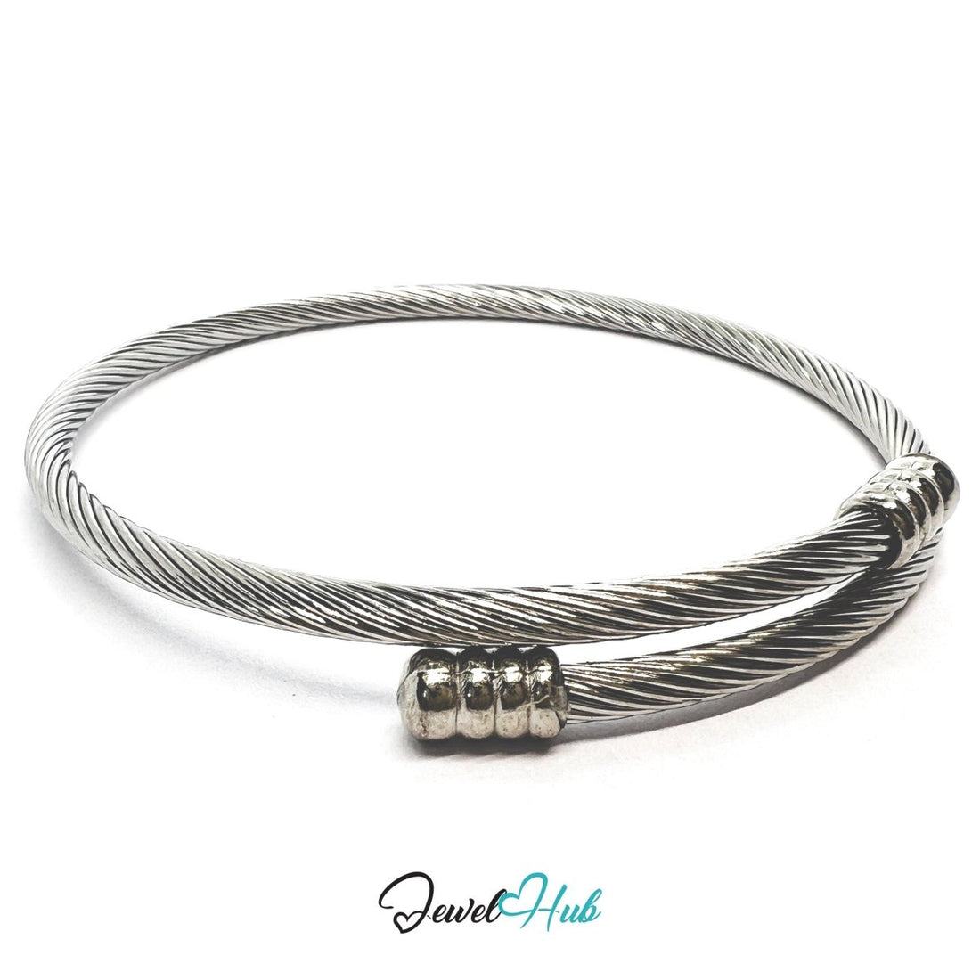 Silver Stainless Steel Rope Cuff – Sculptural Twist Design - JewelHub.co.uk