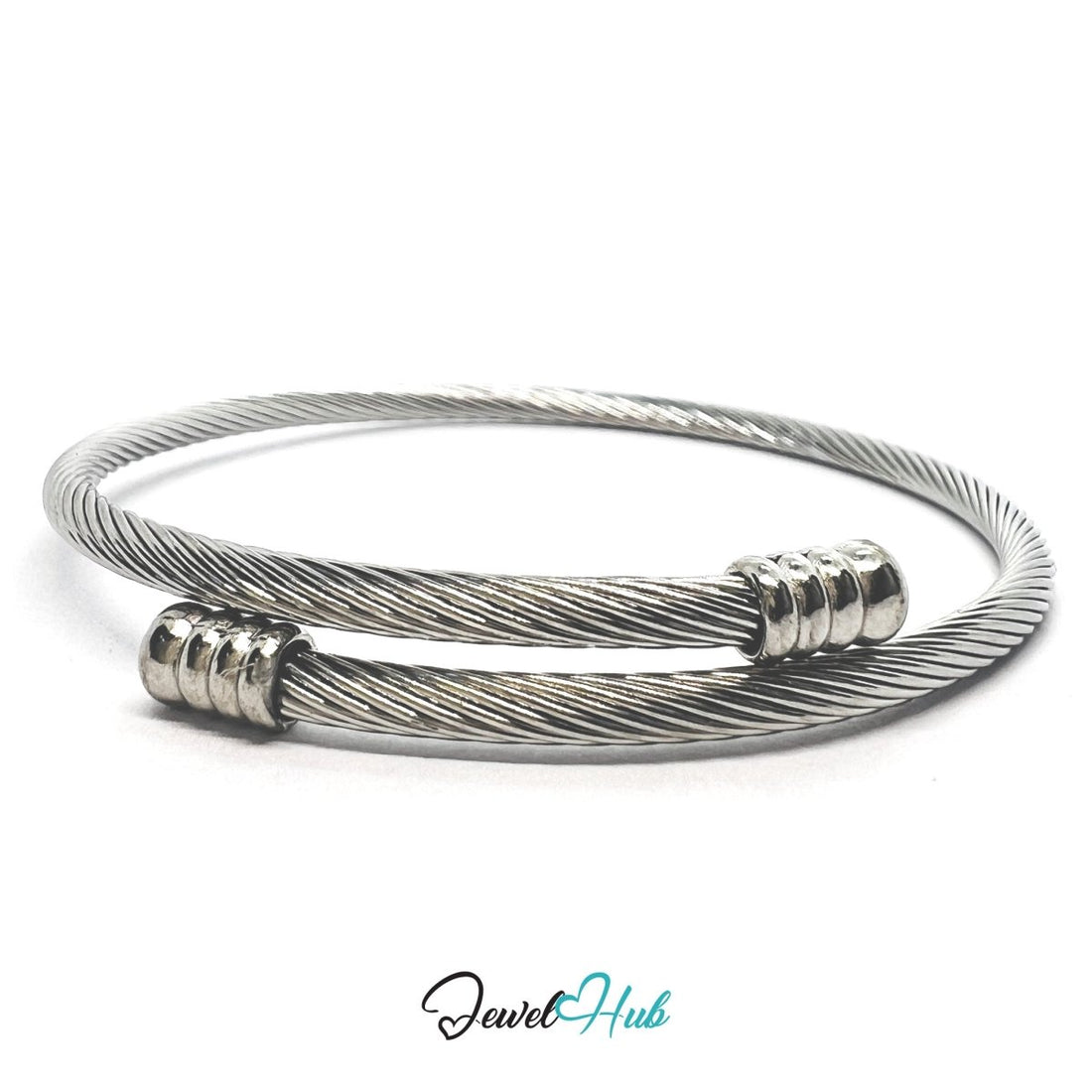 Silver Stainless Steel Rope Cuff – Sculptural Twist Design - JewelHub.co.uk
