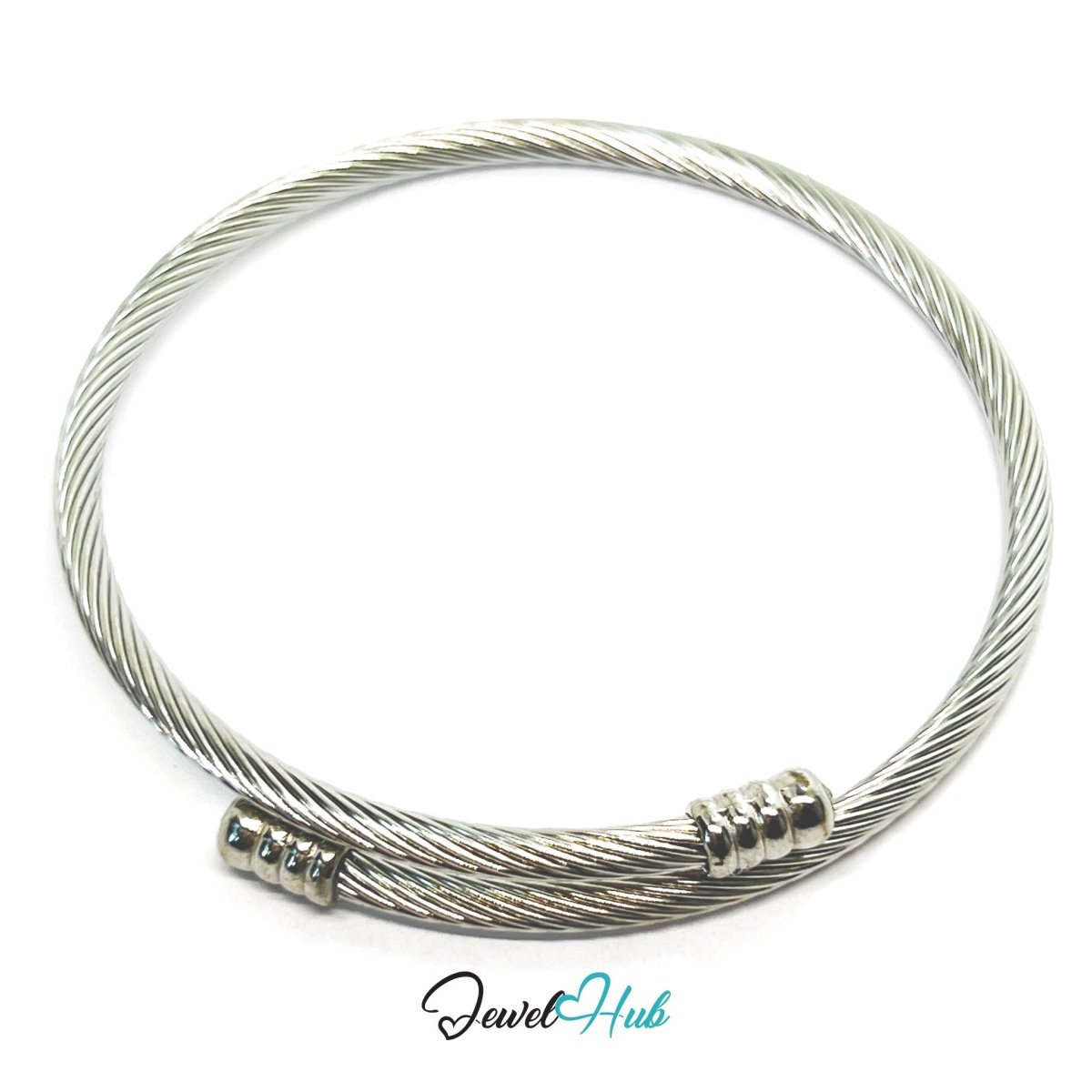 Silver Stainless Steel Rope Cuff – Sculptural Twist Design - JewelHub.co.uk