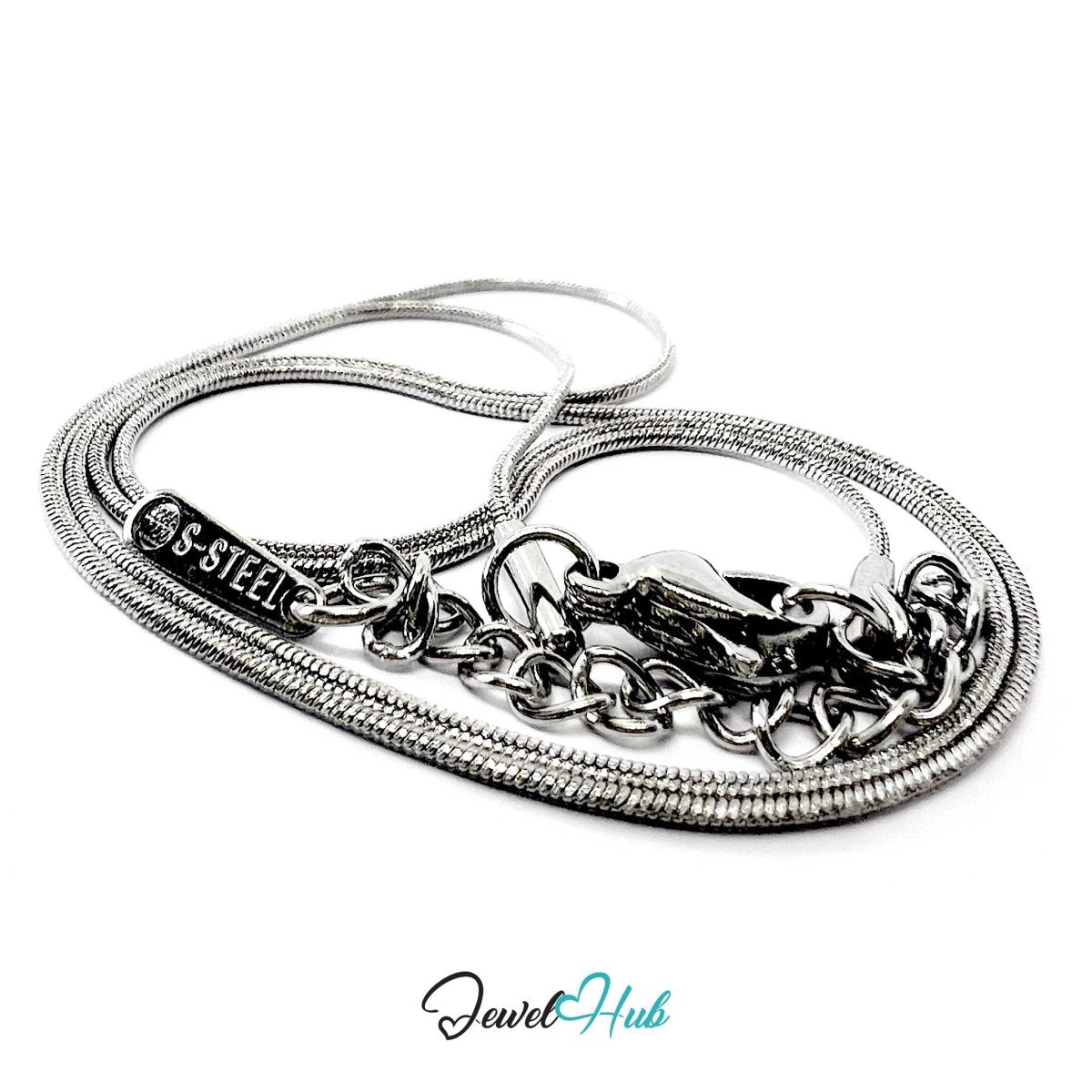 Silver Stainless Steel Snake Chain Necklace 0.8mm | 45+5cm Adjustable - JewelHub.co.uk