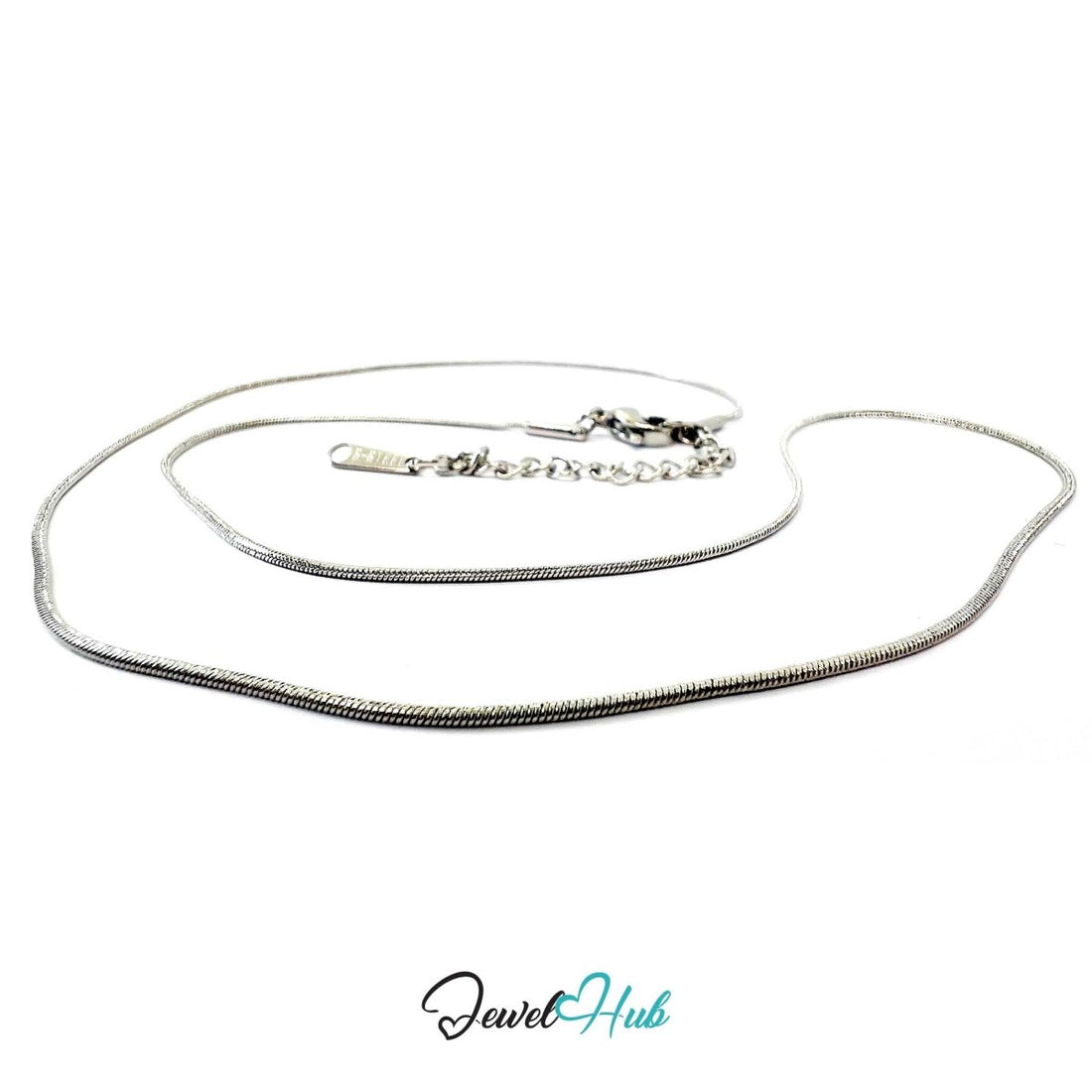Silver Stainless Steel Snake Chain Necklace 0.8mm | 45+5cm Adjustable - JewelHub.co.uk