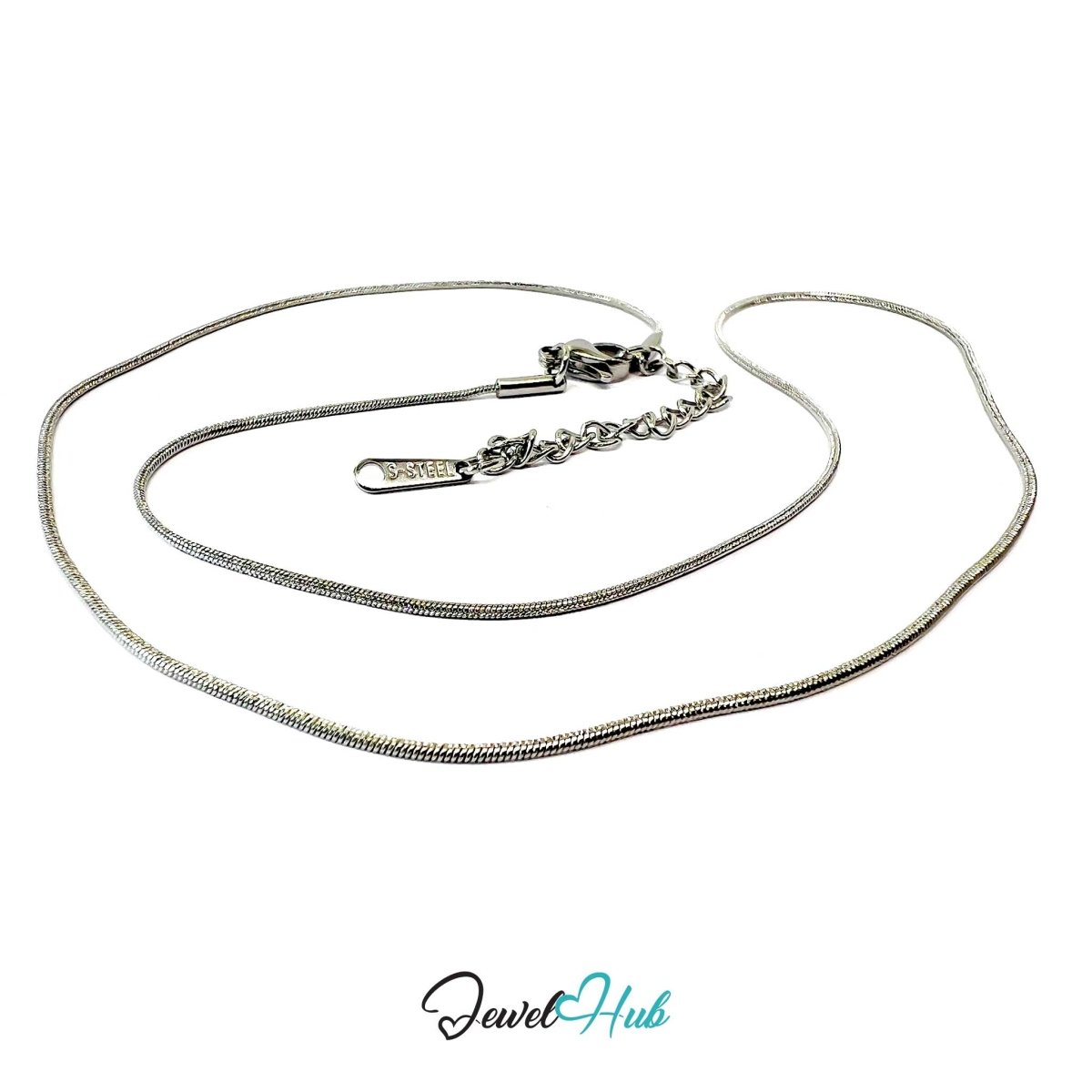 Silver Stainless Steel Snake Chain Necklace 0.8mm | 45+5cm Adjustable - JewelHub.co.uk