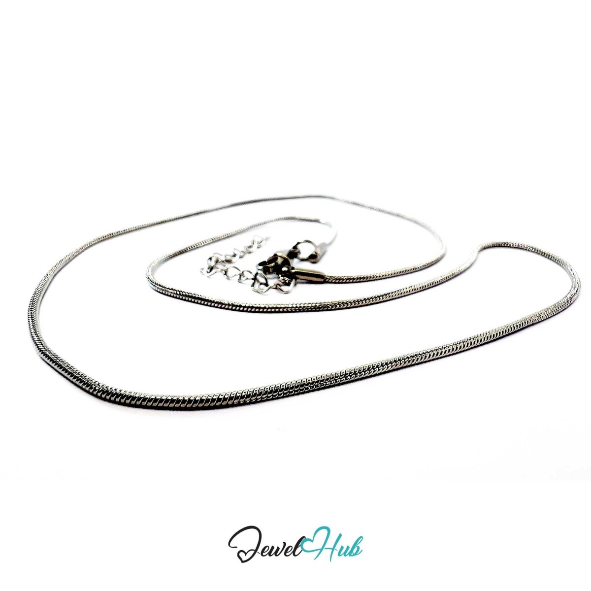 Silver Stainless Steel Snake Chain Necklace 1.2mm | 45+5cm Adjustable - JewelHub.co.uk