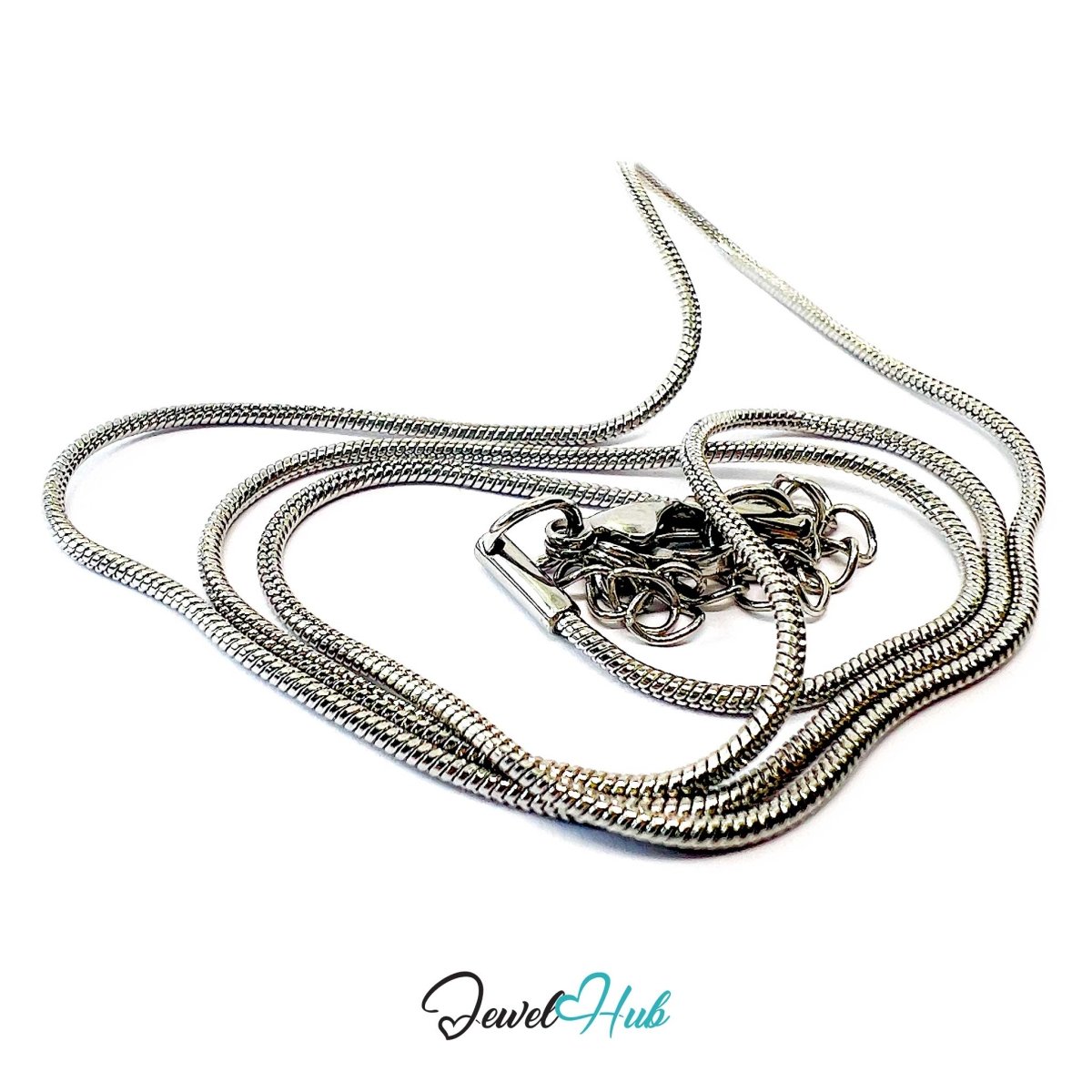 Silver Stainless Steel Snake Chain Necklace 1.2mm | 45+5cm Adjustable - JewelHub.co.uk