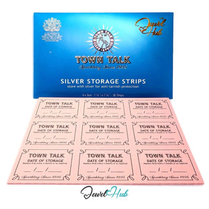 Jewel Hub Town Talk Silver Storage Strips set, showing a blue box of 36 pink storage strips arranged in a grid below on a white background.