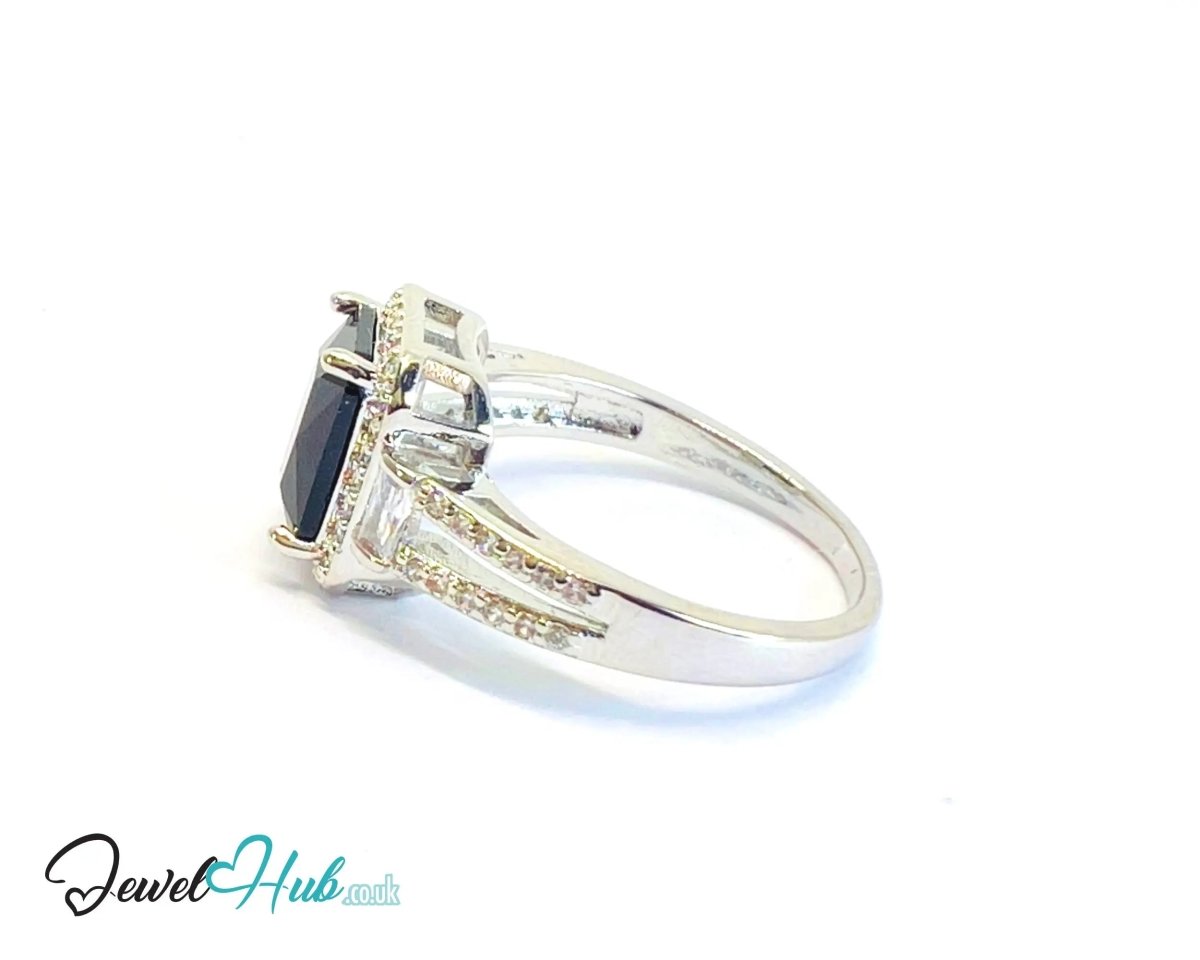 Silver - tone Copper · UK R · US 9 · Black Center Stone · CZ Geometry 🔱 Obsidian Frame Ring - JewelHub.co.uk