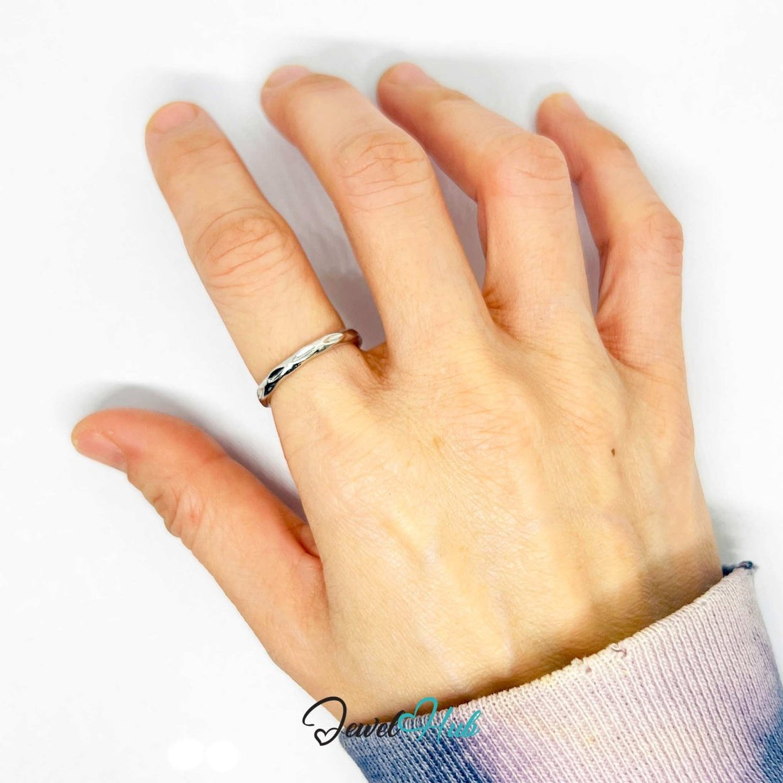 Silver - Tone Wave Cut Zinc Alloy Ring – Minimalist Size K Band - JewelHub.co.uk