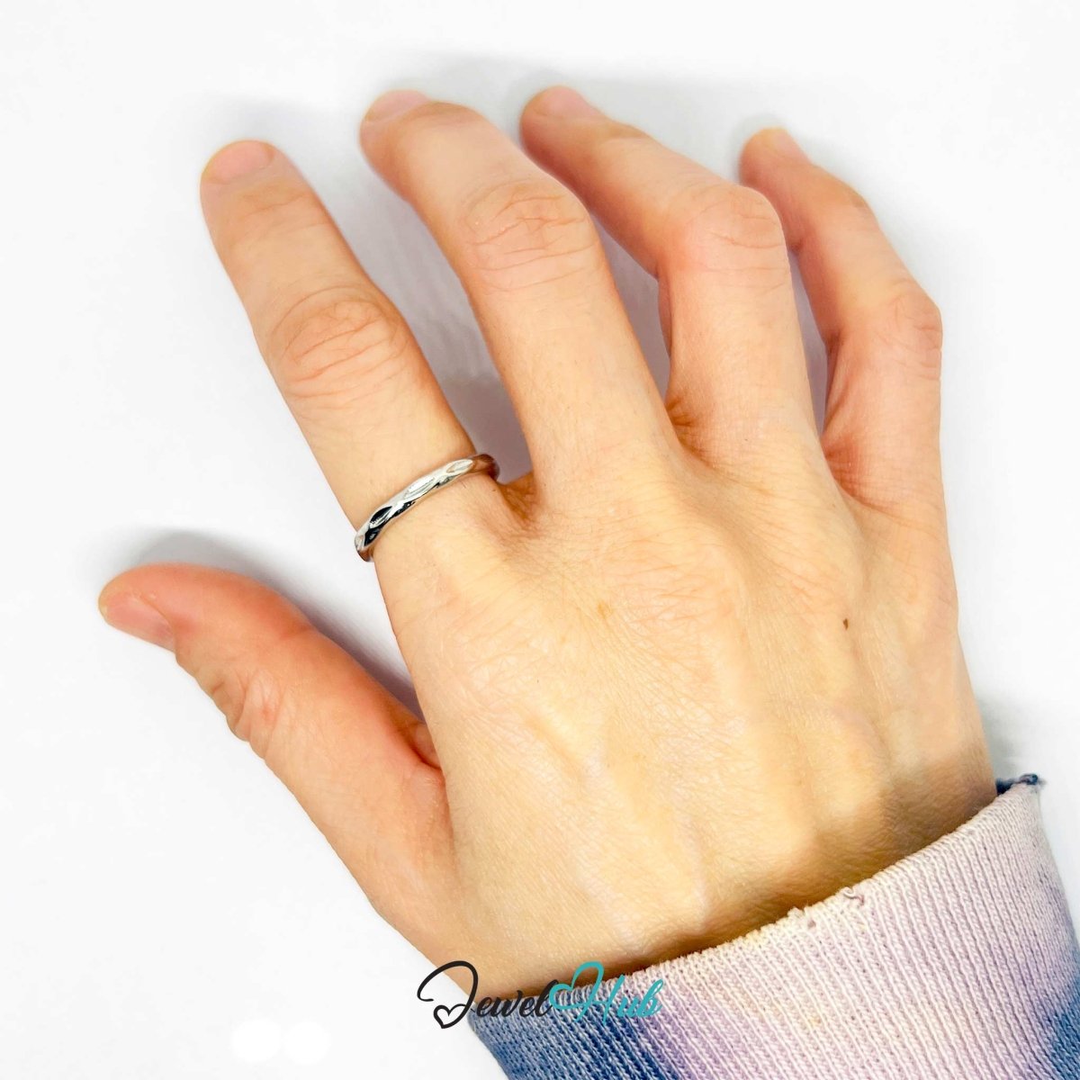 Silver - Tone Wave Cut Zinc Alloy Ring – Minimalist Size K Band - JewelHub.co.uk