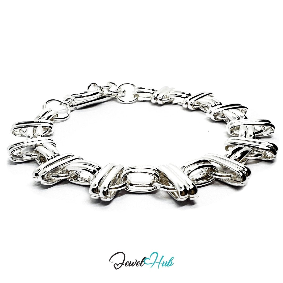 Silver Weave 925 Sterling Interloop Chain Bracelet – Fixed Size - JewelHub.co.uk