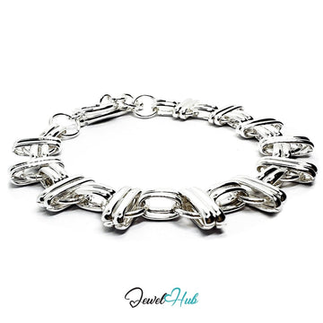 Silver Weave 925 Sterling Interloop Chain Bracelet – Fixed Size - JewelHub.co.uk