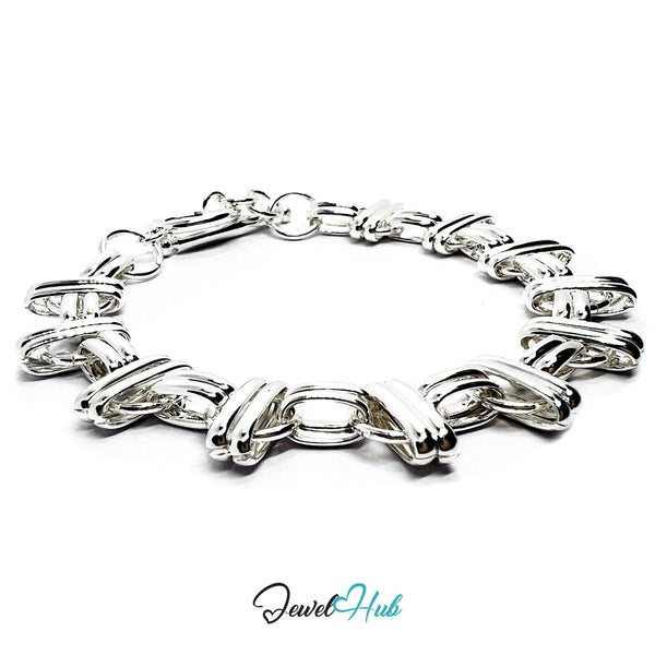 Silver Weave 925 Sterling Interloop Chain Bracelet – Fixed Size - JewelHub.co.uk