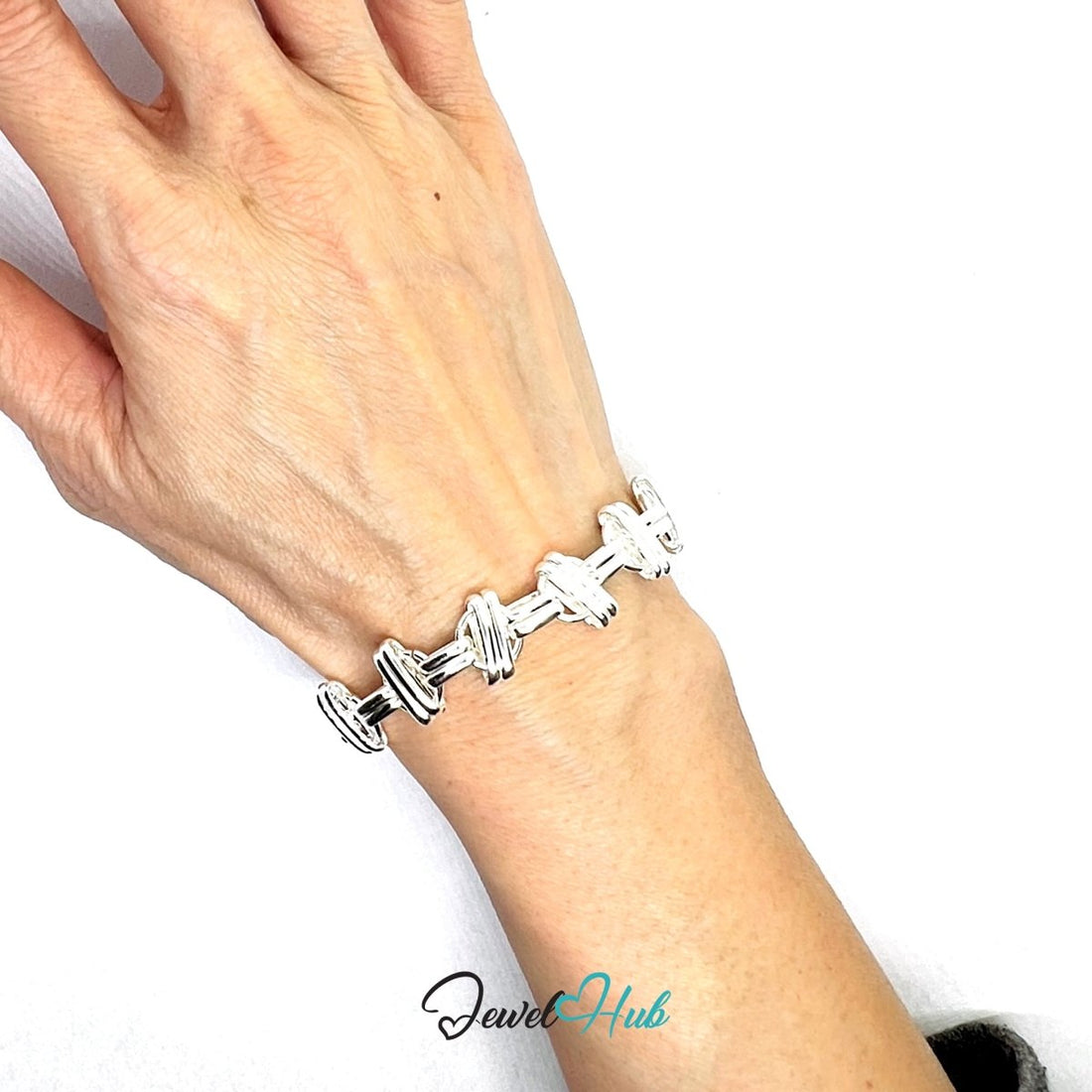 Silver Weave 925 Sterling Interloop Chain Bracelet – Fixed Size - JewelHub.co.uk