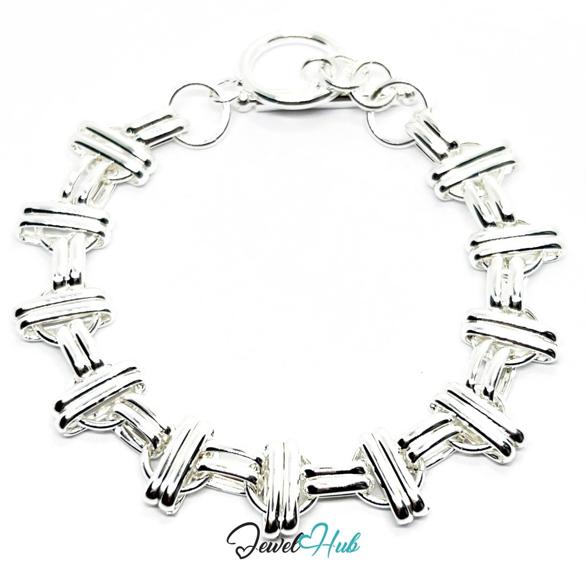 Silver Weave 925 Sterling Interloop Chain Bracelet – Fixed Size - JewelHub.co.uk